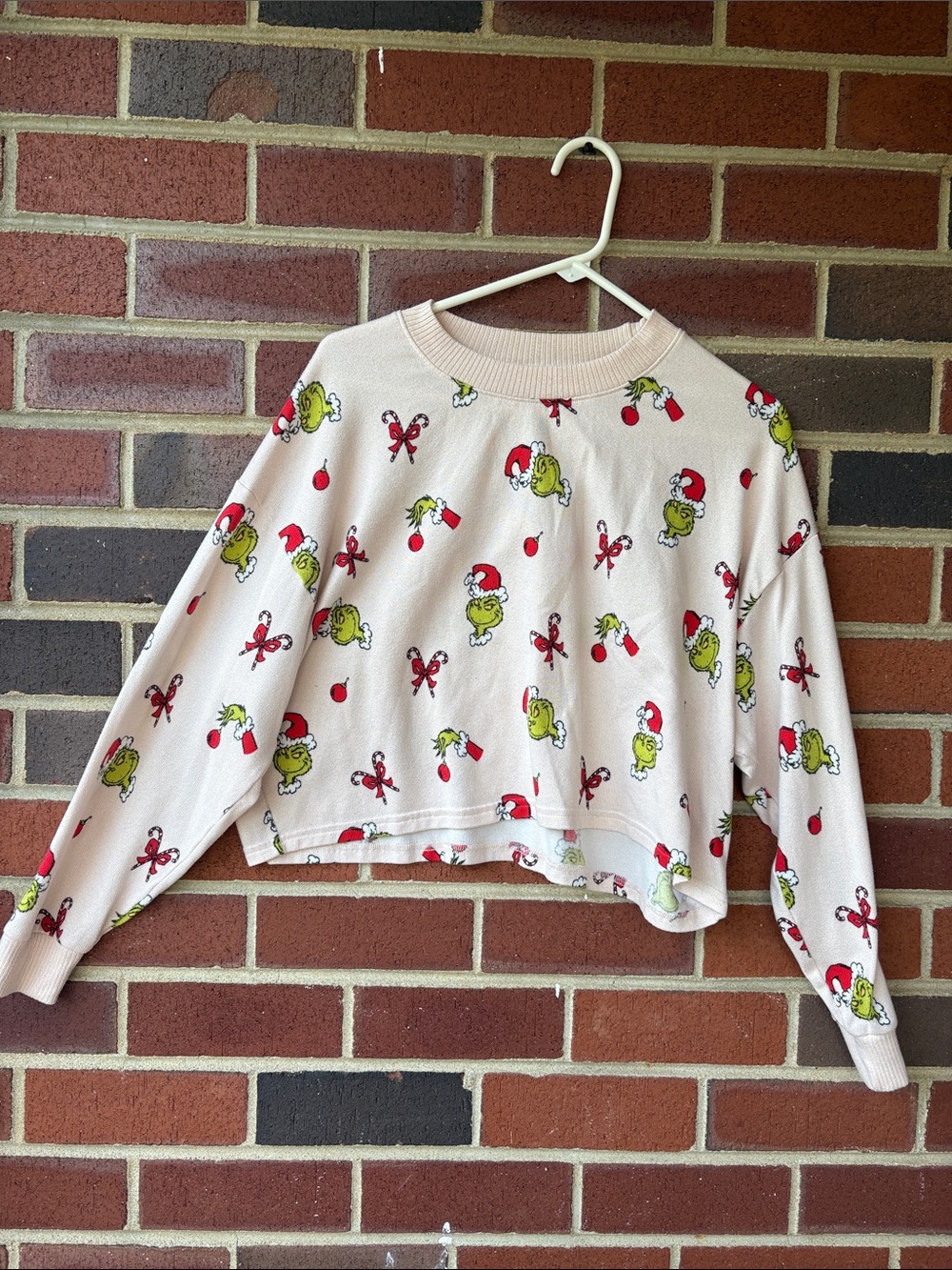 American Eagle Outfitters ivory Grinch Holiday Cropped Soft Sweatshirt
